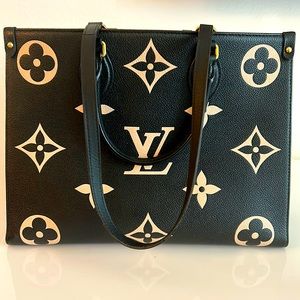 AUTHENTIC LOUIS VUITTON Onthego MM Noir/Beige monogram Empreinte Leather tote